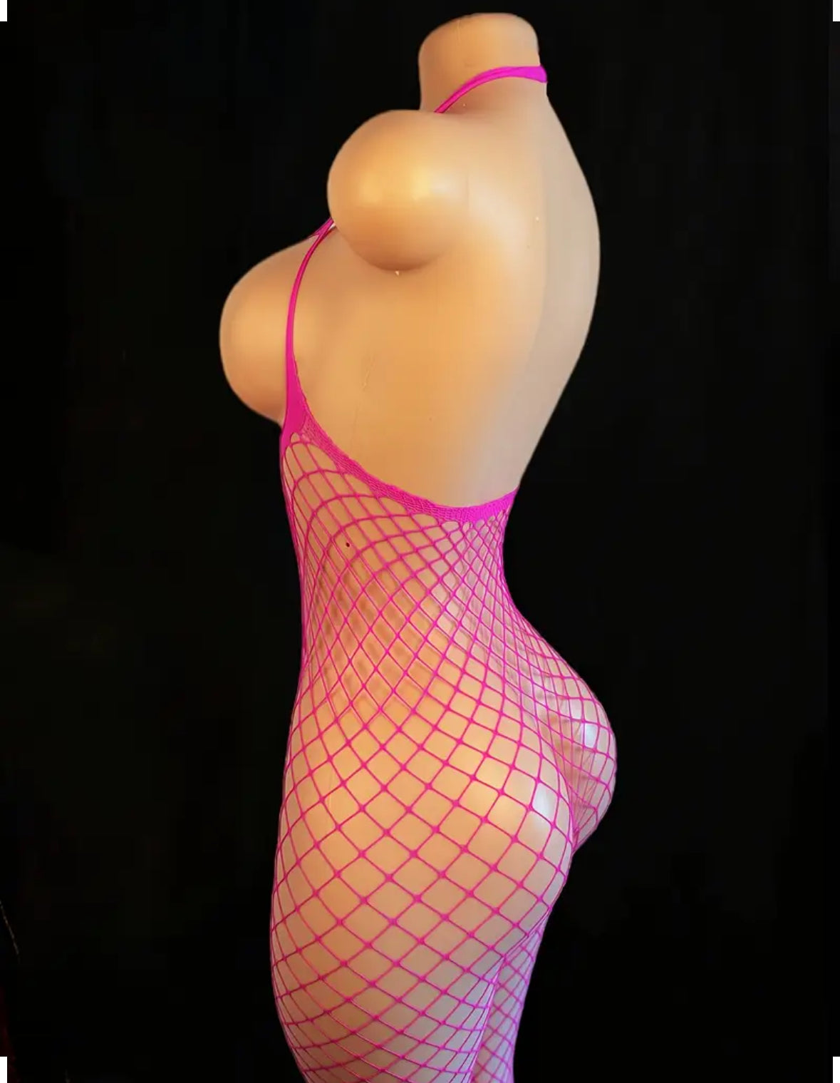 Women's Pink  Lingerie Fishnet Bodystocking Lace-Up Corset Lingerie